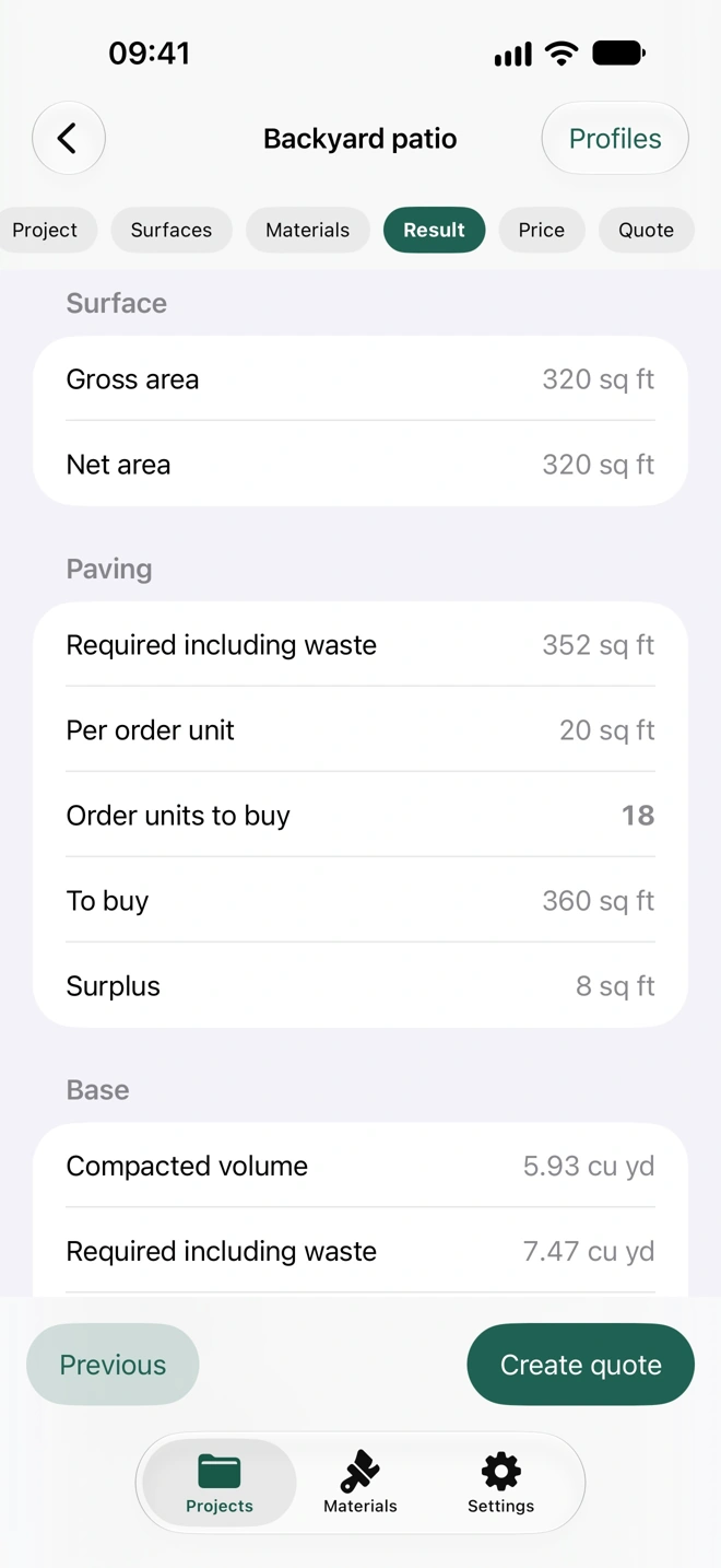KlusSom material quantities and order units